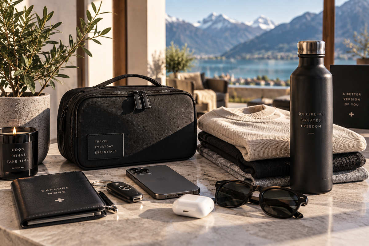 Premium travel and lifestyle essentials in a modern interior